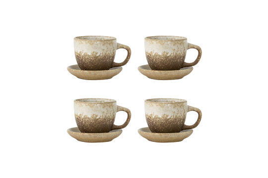 Cup with saucer set of 4 in nature stoneware Brenta