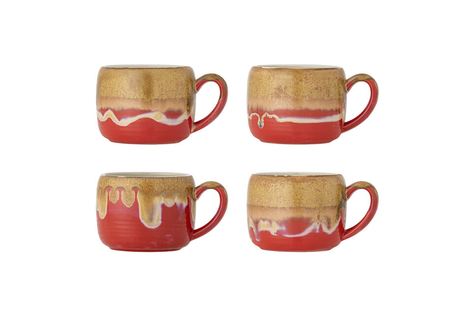 Cups set of 4 in red stoneware Sheen Bloomingville