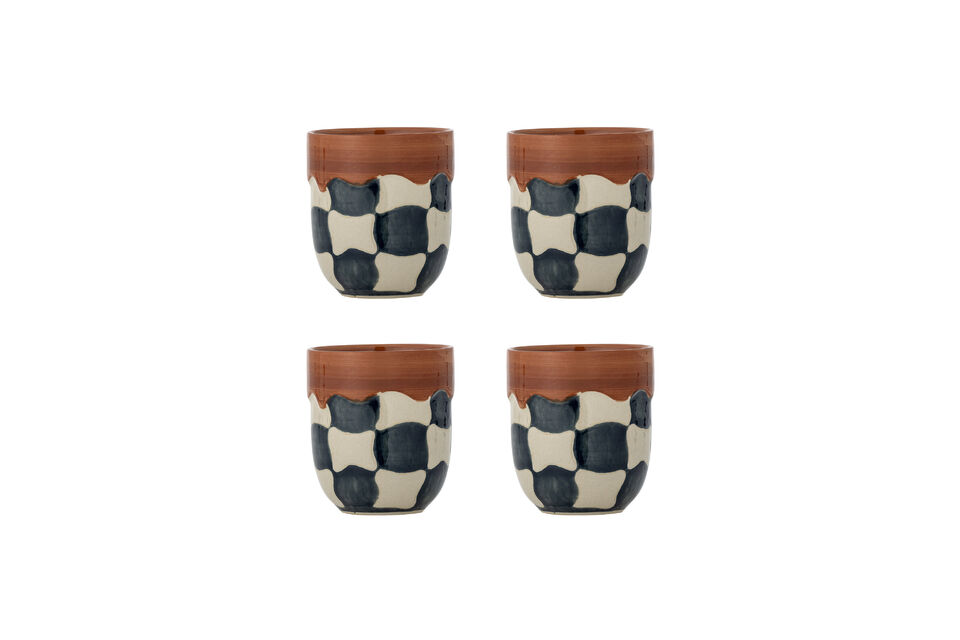Cups set of 4 multi stoneware Check Bloomingville