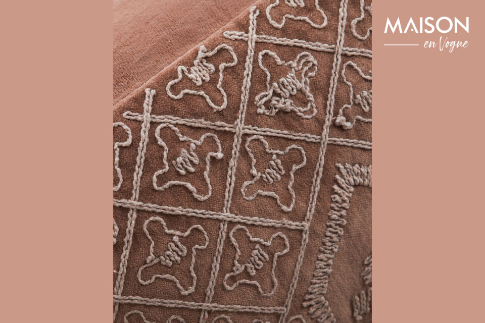 This handmade cushion cover in camel cotton velvet adds an ethnic-inspired elegance to your home