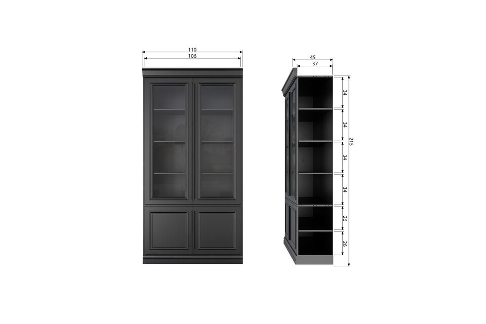 The interior of the cabinet consists of three pine shelves and two chipboard shelves across the