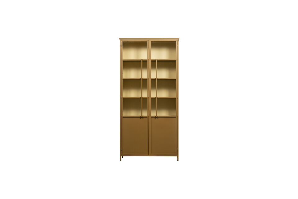 The display cabinet is made of metal with a trendy matt coating