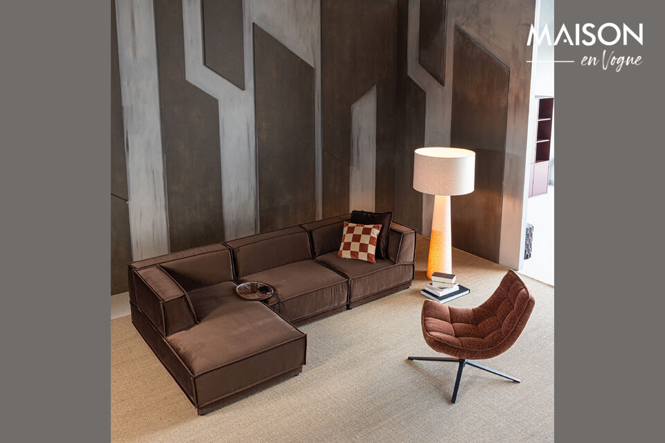 Passepoil &eacute;pais unique Tissu velours de luxe Canap&eacute; spacieux avec chaise longue Fait