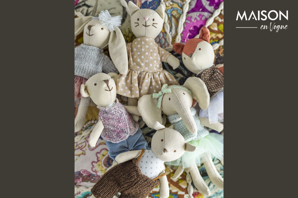 Dolls set of 6 in multi cotton and linen Animal friends - 3