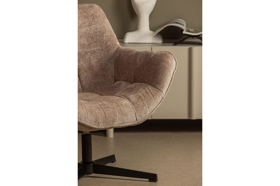 Bequemer Drehsessel Gepolstert mit Chenille-Stoff (100% Polyester) Metallgestell in Schwarz H 94 cm