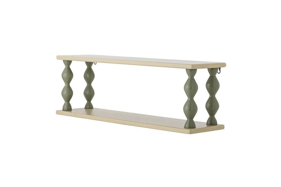 Se presenta en un tono beige claro combinado con suaves matices verdes
