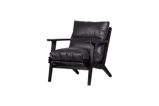 Fauteuil cuir et bois d'acacia Noir HOUSTON Détouré
