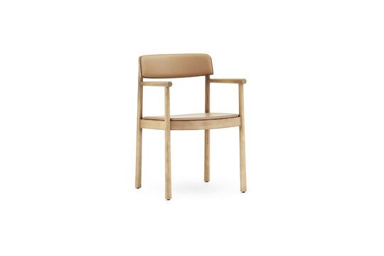 Fauteuil de table en frêne et cuir marron Timb Détouré