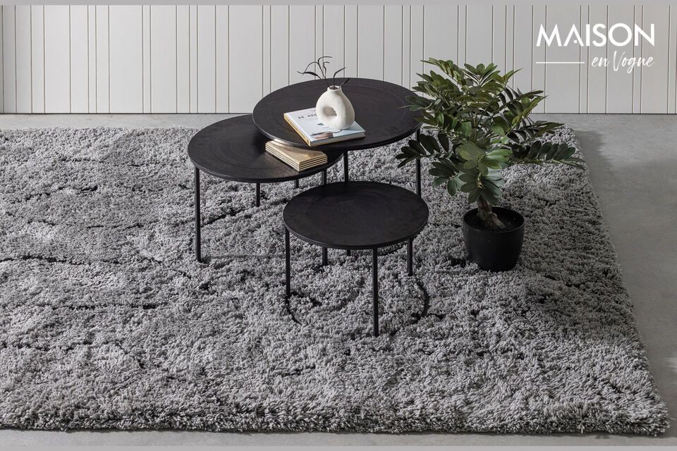 Grand tapis en polyester gris clair et noir Nové Woood - 300cm