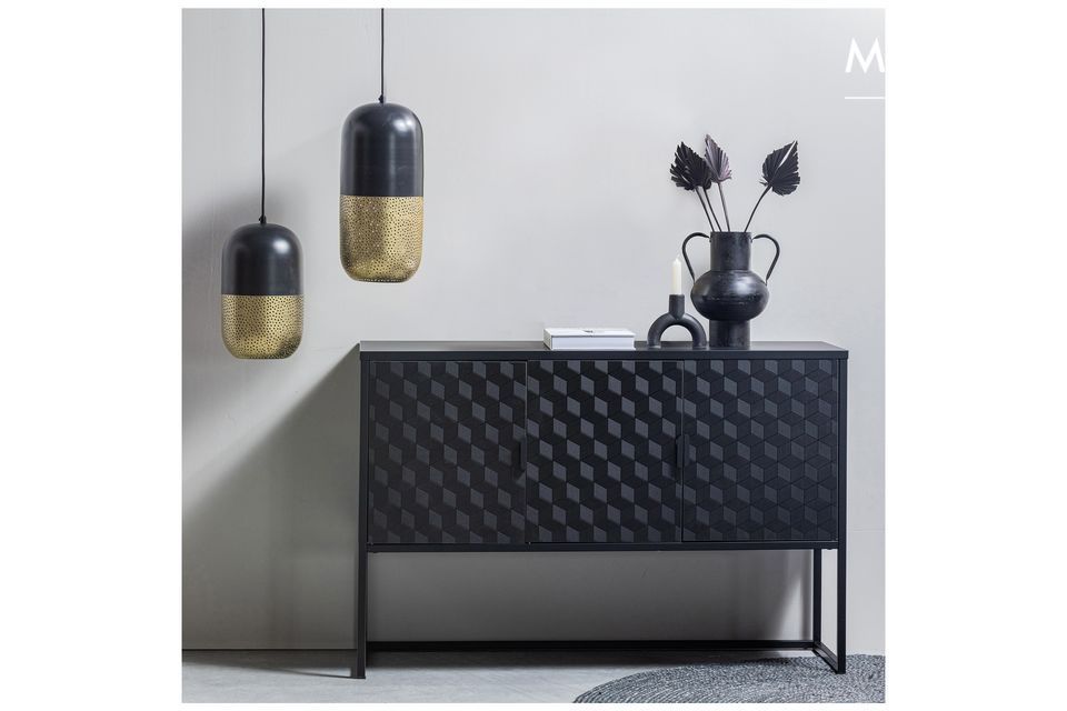 Lampe suspendue en métal noir et laiton doré, chic absolu