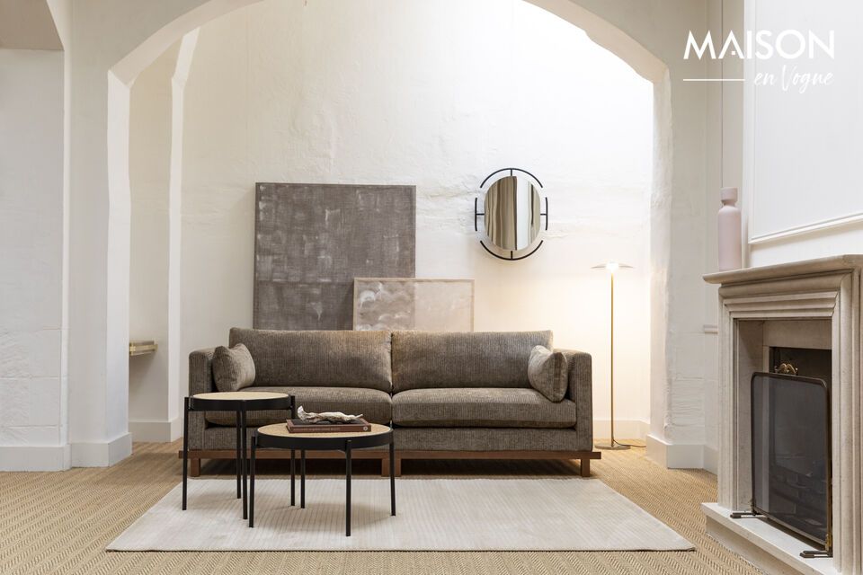 Discover timeless elegance with our durable beige fabric sofa