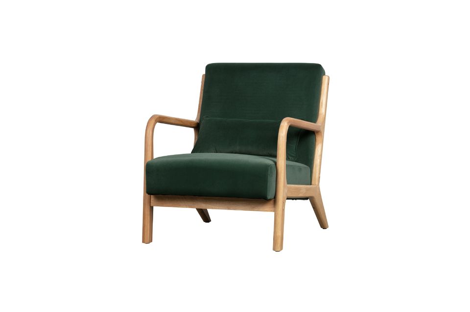 The armrests, legs and structure of this comfortable piece of furniture are made of rubberwood