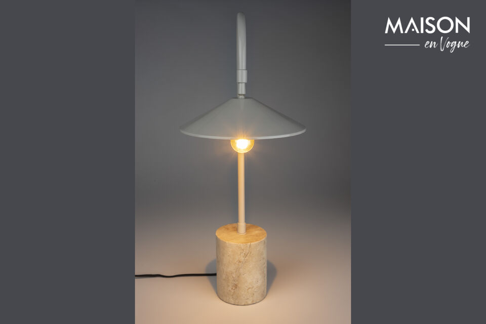 These stylish lamps feature a cylindrical base made of travertine