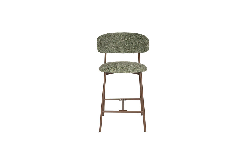 Het stevige metalen frame met hout look geeft een mooi contrast met de stof