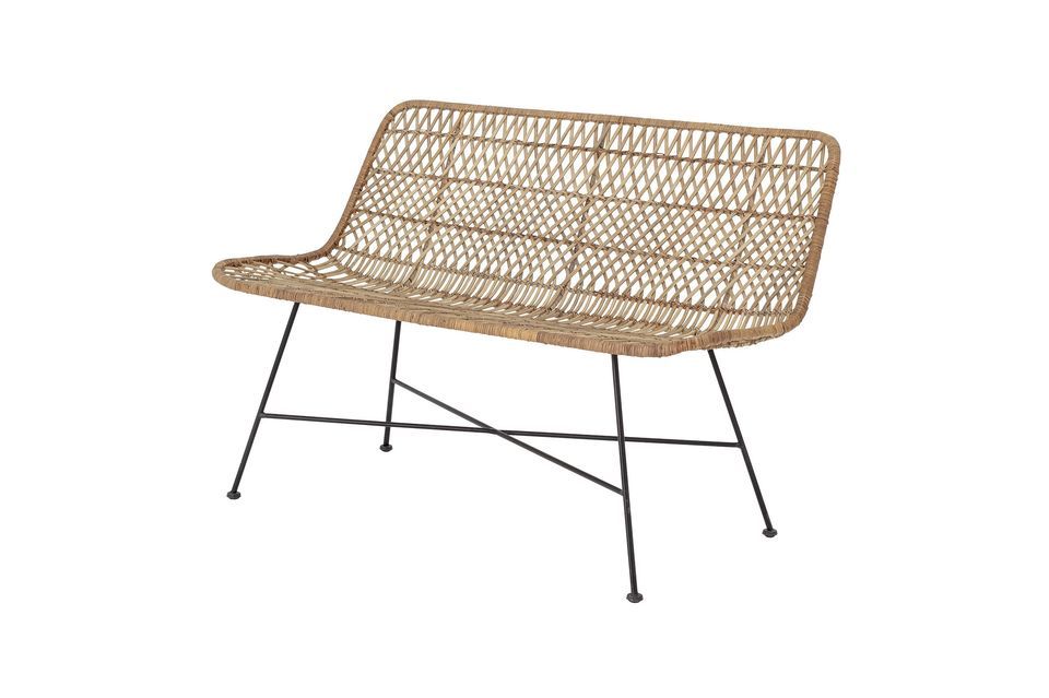This sofa is woven from rattan on a steel frame in natural colors