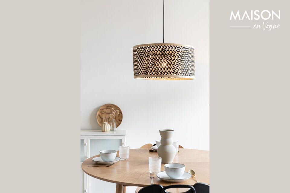 Discover a touch of naturalness and lightness with our Isla beige bamboo wood pendant light