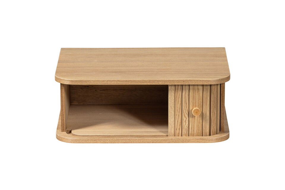 Moreover, the Jena bedside table features practical storage space behind the present sliding door