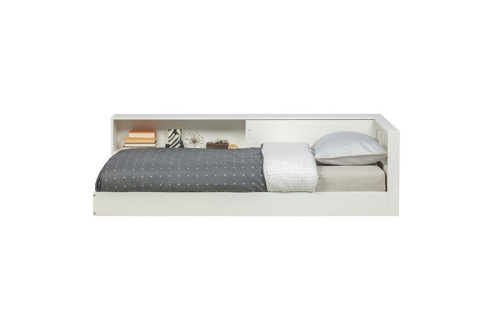 Basic en modern houten 1-persoons bed Massief grenenhout wit Inclusief handige opbergmogelijkheden