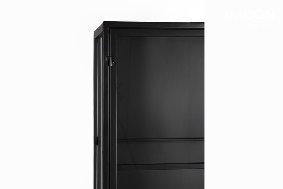 Dieser wunderschöne Schrank aus schwarzem Metall ist mit viel Glas gefertigt