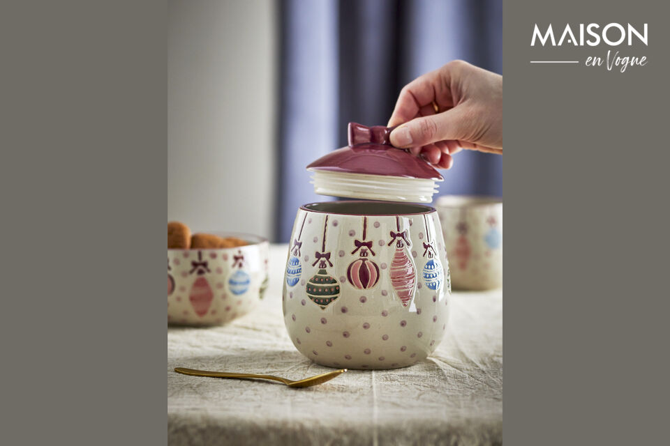 The Ornamentia Jar w/Lid by Bloomingville is made of stoneware and finished with handpainted details