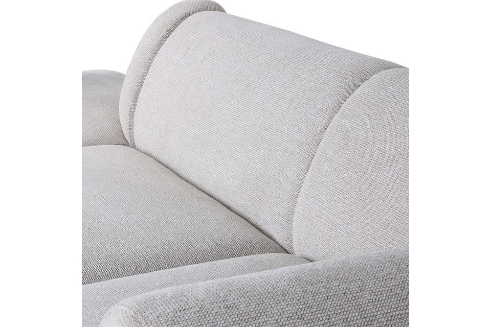 This sofa is made of light grey textile and has a contemporary style