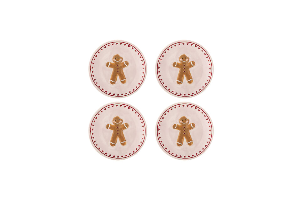Kerstborden set van 4 Ø16 cm van roze steengoed Binna Bloomingville