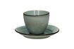 Miniature Kimo turquoise stoneware mug with saucer 1