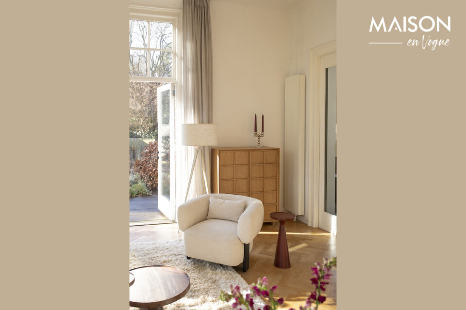 Élégant lampadaire beige en fer au design unique à trois pieds
