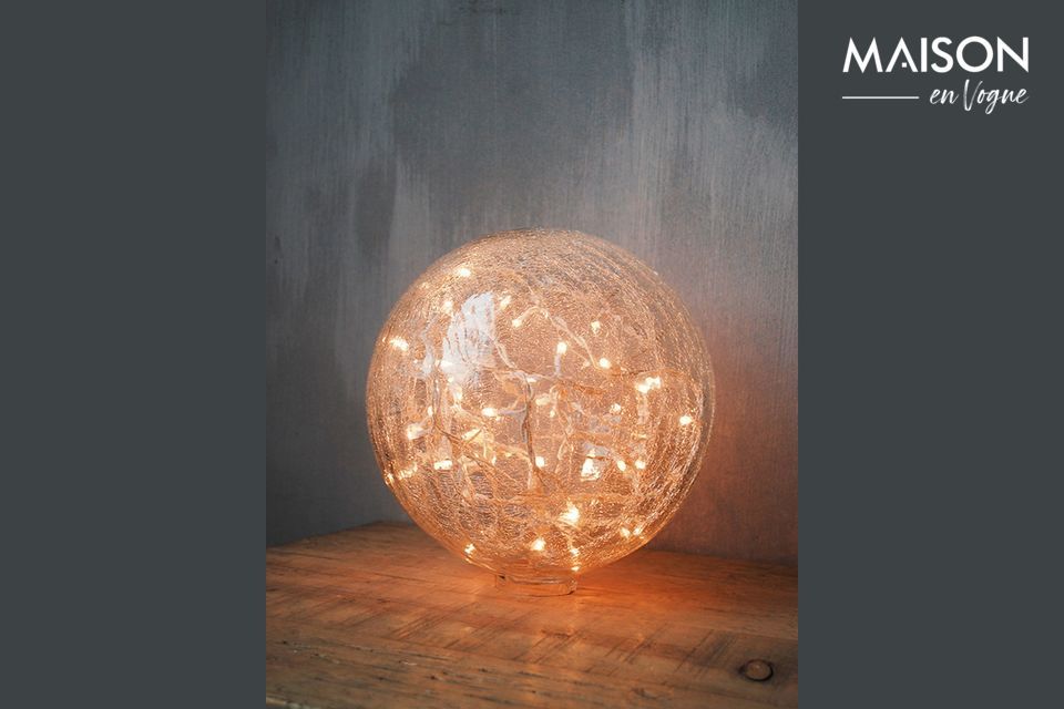 Lampe à poser 25 cm boule en verre clair craquelé Chehoma