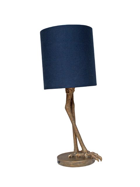 La lampe à poser Anda propose un abat-jour cylindrique de teinte bleue foncée très classique et