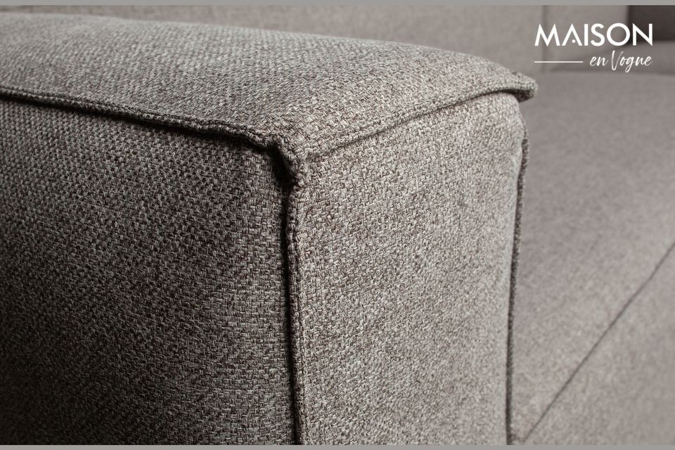It is of upholstered in a durable light gray fabric (85% polyester and 15% cotton)