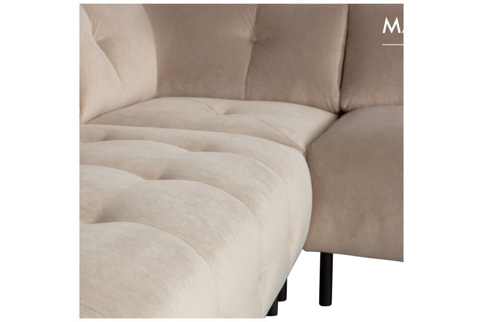It has a velvet upholstery from our collection (Loma) and has a luxurious look