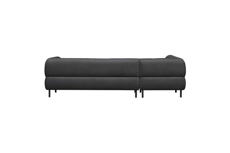 Made of dark grey velvet fabric and upholstered on the seat and backrest