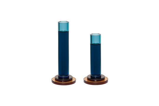Lot de 2 bougeoirs en cristal bleu Comet