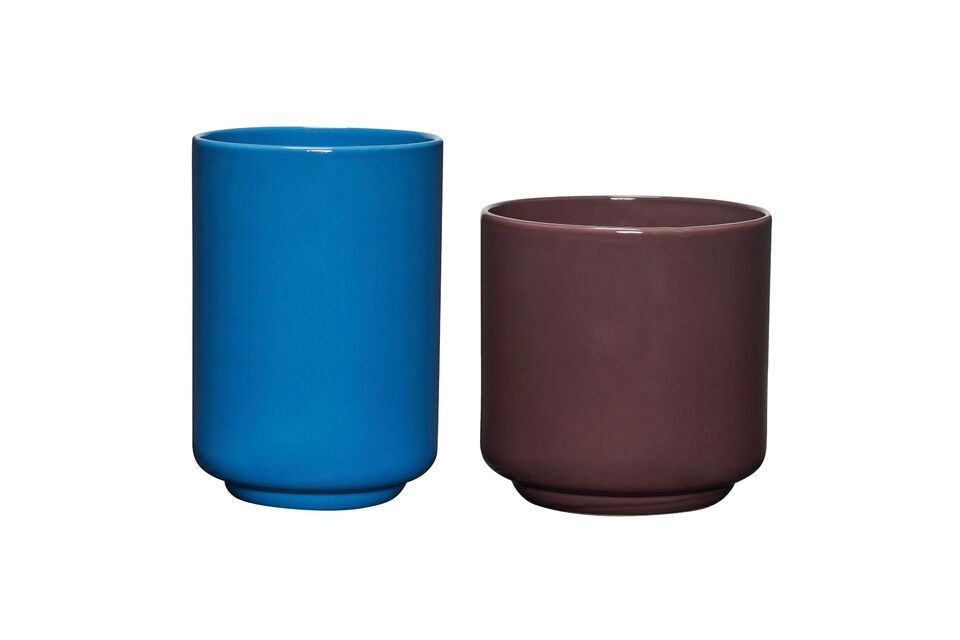 Le lot de 2 caches-pots Deux en bleu et marron offre une solution de rangement esthétique et
