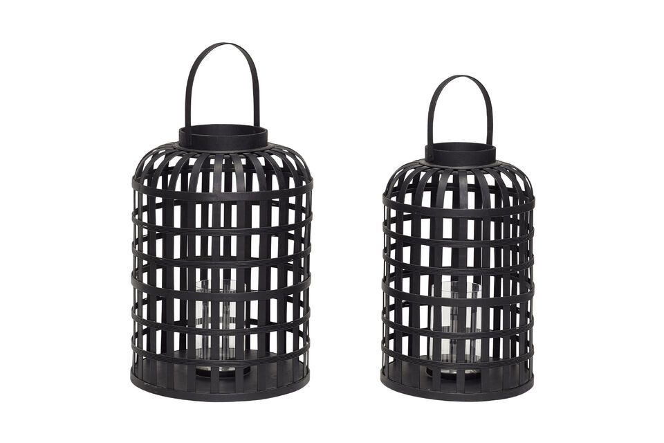 Lot de 2 lanternes en bambou noir Grid - 5