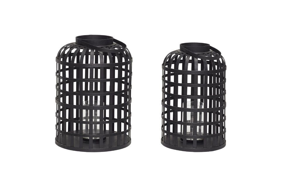 Lot de 2 lanternes en bambou noir Grid Hübsch