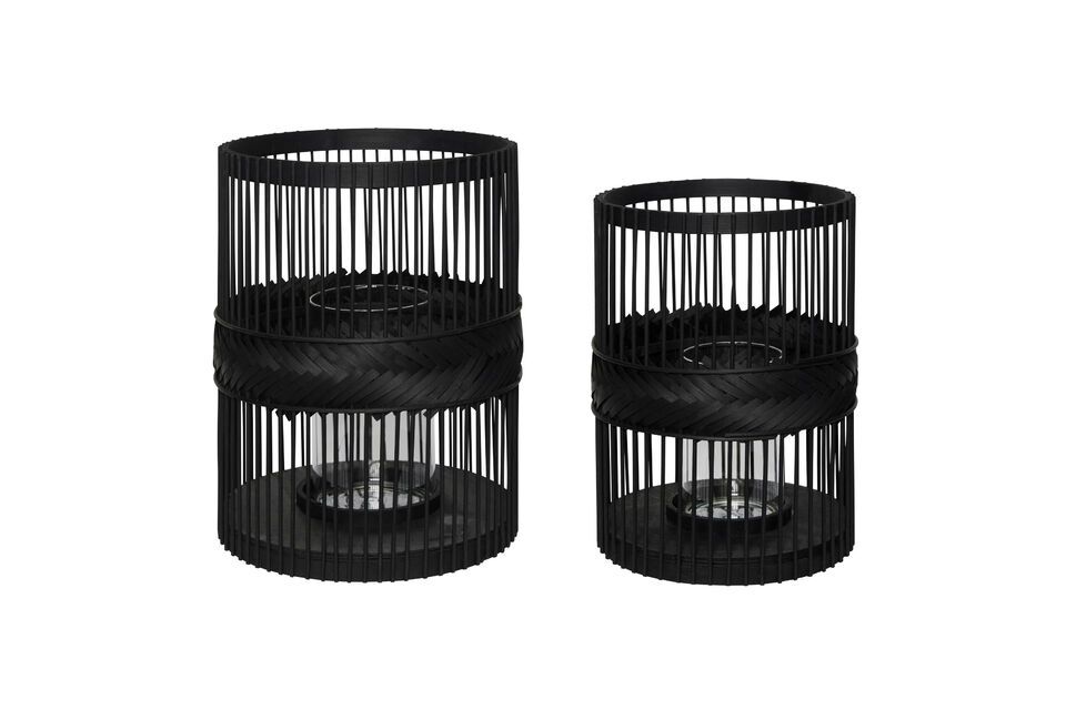 Lot de 2 lanternes en bambou noir Hexa Hübsch