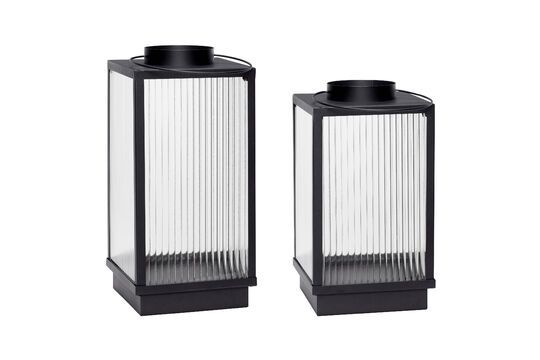 Lot de 2 lanternes en verre noir Ripple