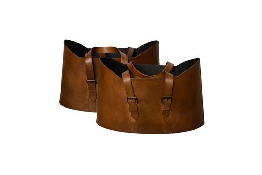 Lot de 2 paniers en cuir marron Cuir