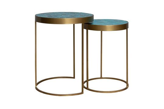 Lot de 2 tables d'appoint en céramique bleu et or Praia