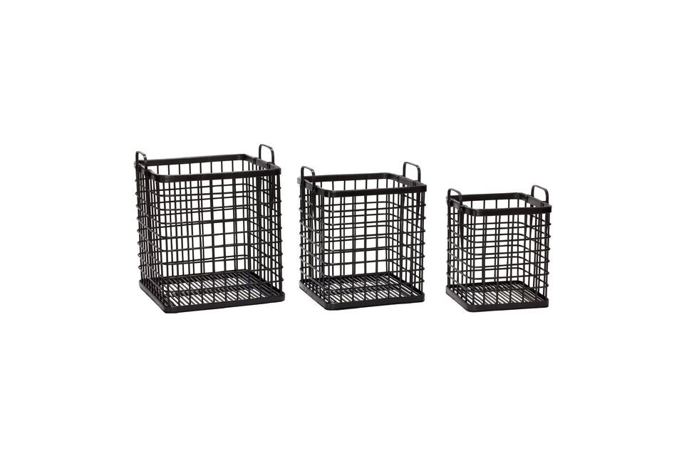 Lot de 3 paniers en bambou noir Square Hübsch