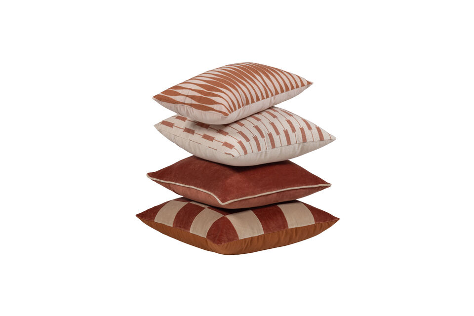 Lot de 4 Coussins en Coton Rose et Brun Rouille Zena Woood