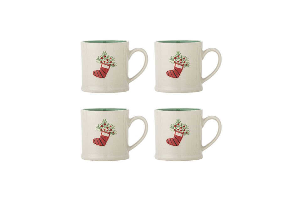 Lot de 4 tasses de Noël en grès vert Kenai Bloomingville