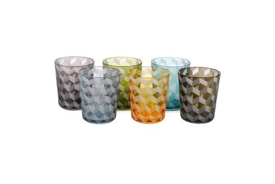 Lot de 6 verres multicolores avec motifs carrés Tumbler Détouré