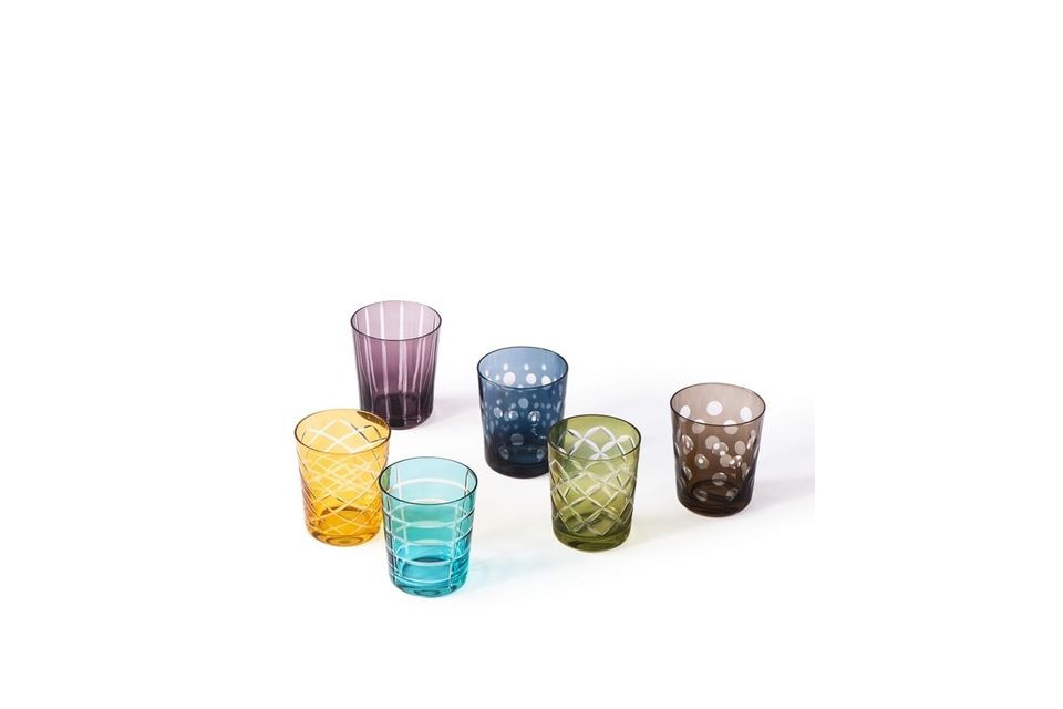 Lot de 6 verres multicolores avec motifs ronds Tumbler Pols Potten