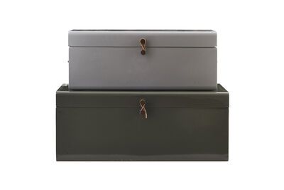 Lote de 2 latas de metal gris y verde