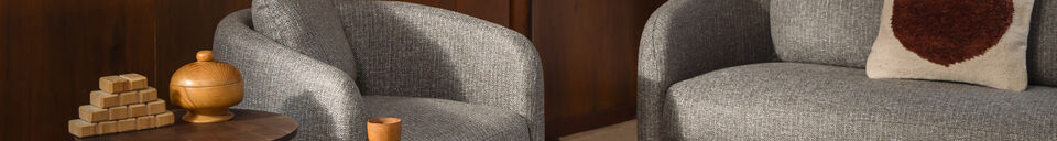 Materialbeschreibung Lounge-Sessel aus grauem Stoff Boho