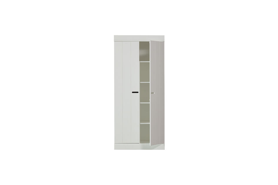 Sturdy wardrobe with two doors Made of pine and HDF in a white shade Part of the Connect series H
