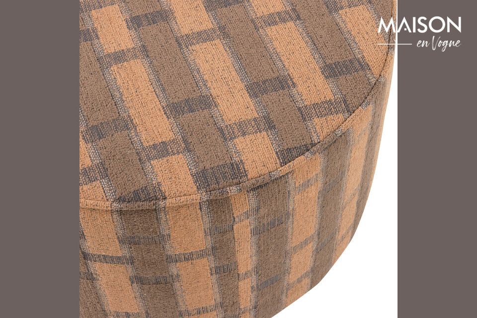 Stylish design Patterned chenille fabric Compact seating pouf  The Sarli pouf in brown/pink is a